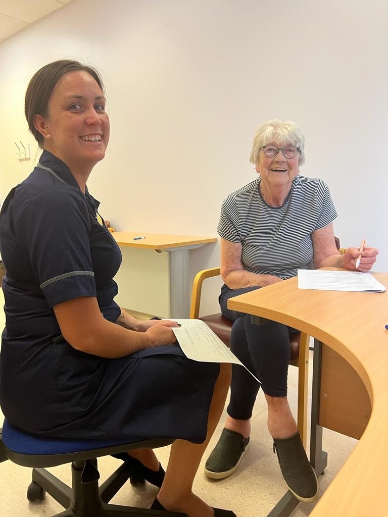 Siobhan, Renal Research Nurse, and Mary, a patient, smiling together.
