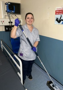 Francesca cleaning an area at Scarborough Hospital.