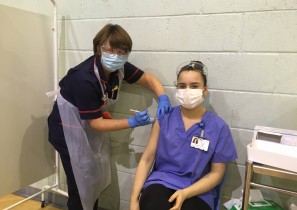 VAC Scarborough Hospital_FY1 Doctor Sophia Panayi being vaccinated by Carol Halton