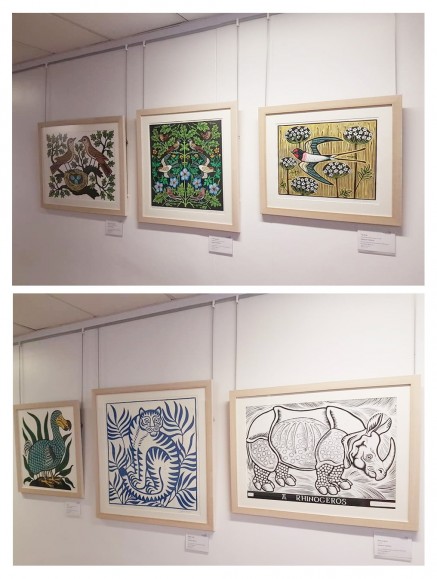 Montage of Gerard Hobson's animal lino prints