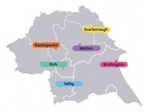 Map with locations of Easingworld, York, Selby, Malton, Scarborough & Bridlington