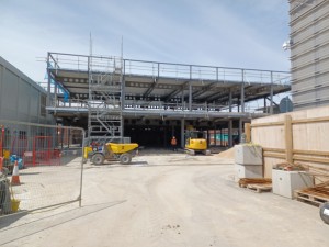 Building work taking place on York's emergency department. The steel framework and ceilings have been built.