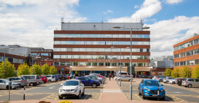 Wide shot of York Hospital main entrance.