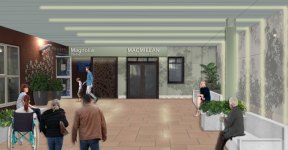 An artists impression of the outside of the cancer centre.
