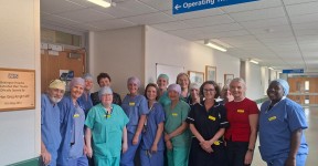 Surgical staff standing together outside the operating theatre at Bridlington Hospital.