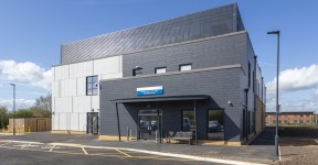 Front entrance of Scarborough's Community Diagnostic Centre on a sunny day.