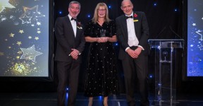 Philippa onstage at the awards ceremony with Simon Morritt and Andrew Bertram.