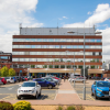 Wide shot of York Hospital main entrance.