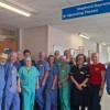 Surgical staff standing together outside the operating theatre at Bridlington Hospital.