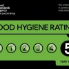 An example of the Food Standards Agency food hygiene rating sign with a rating of 5.