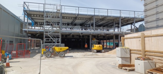 Building work taking place on York's emergency department. The steel framework and ceilings have been built.