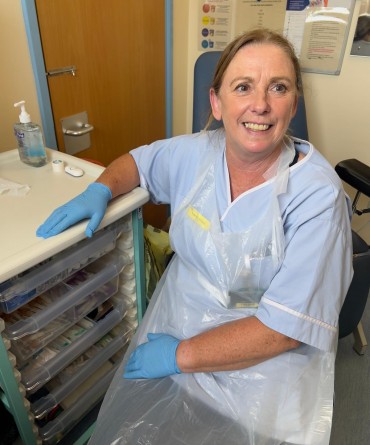 Sue at work in a phlebotomy room in Bridlington Hospital's outpatients department.