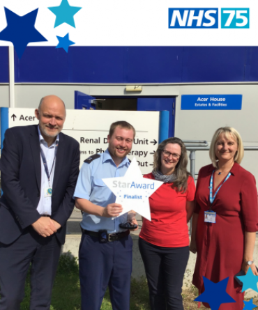 Star Award winner Jonny Davies receiving his award from his nominator Hazel Kavanagh, Respiratory Nurse, Simon Morritt, the Trust's Chief Executive, and Dawn Parkes, the Trust's Chief Nurse.