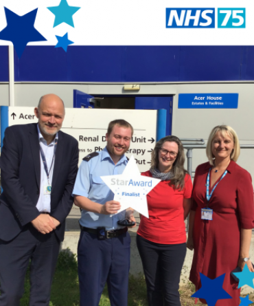 Star Award winner Jonny Davies receiving his award from his nominator Hazel Kavanagh, Respiratory Nurse, Simon Morritt, the Trust's Chief Executive, and Dawn Parkes, the Trust's Interim Chief Nurse