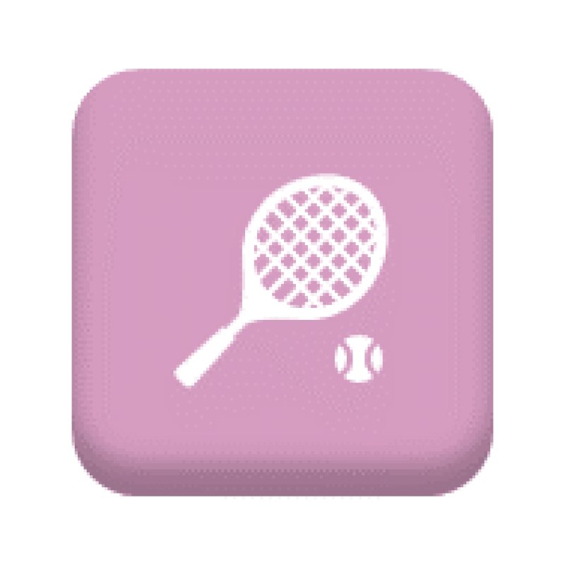 Button with an illustration of a tennis racket and ball to symbolise fitness and sport. URL leads to Staff Benefits fitness classes and sports clubs page.