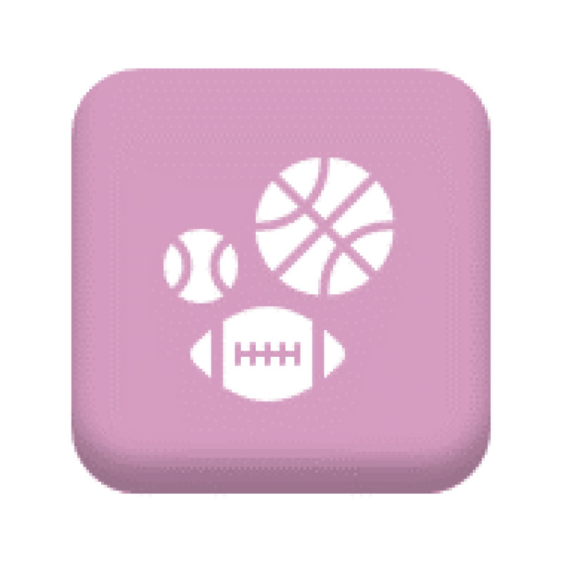 Button with an illustration of a tennis ball, football, and rugby ball. URL leads to Staff Benefits Childrens Clubs and Activities page.