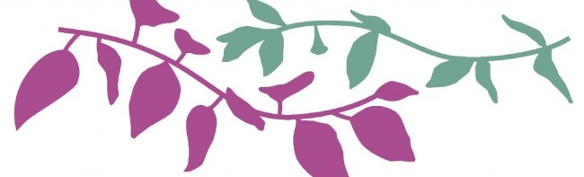 A illustration of a silhouette of two branches with leaves. One is a pinky purple, the other a light green. It is a decorative banner at the top of the page.