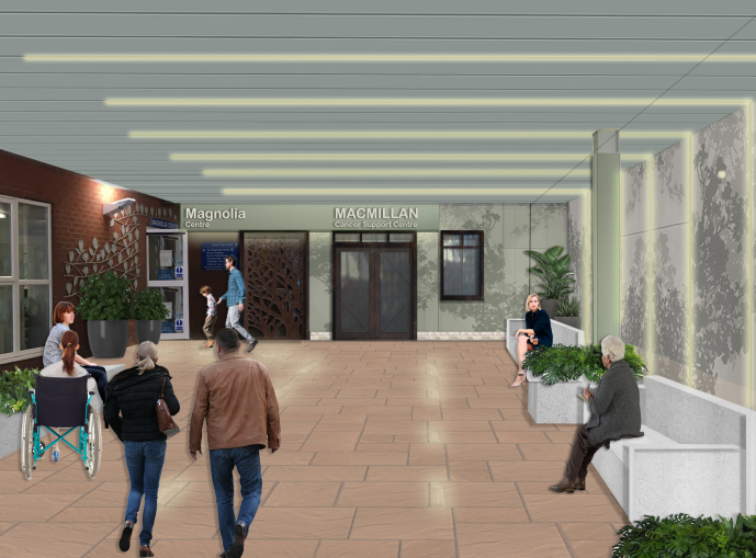 An artists impression of the outside of the cancer centre.